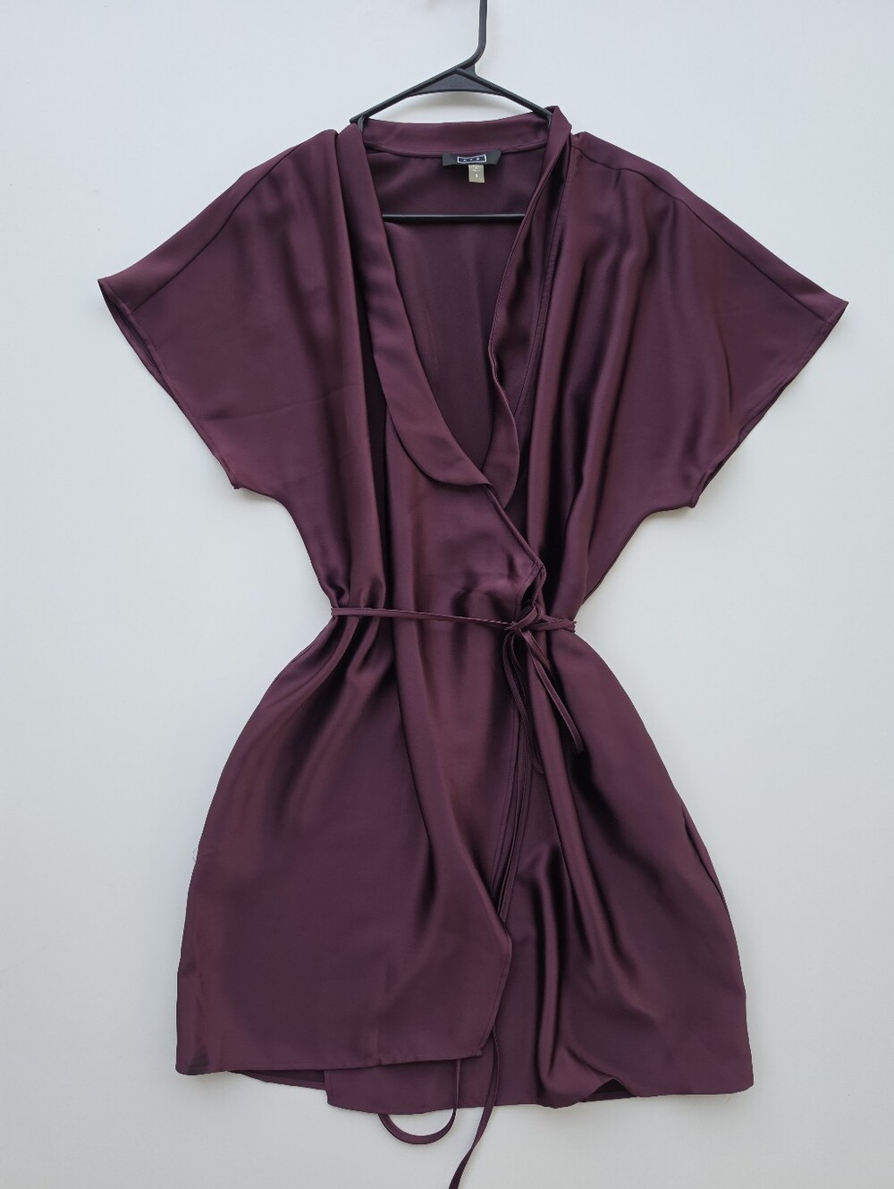 AYR Burgundy Satin Tie Waist Wrap Mini Dress